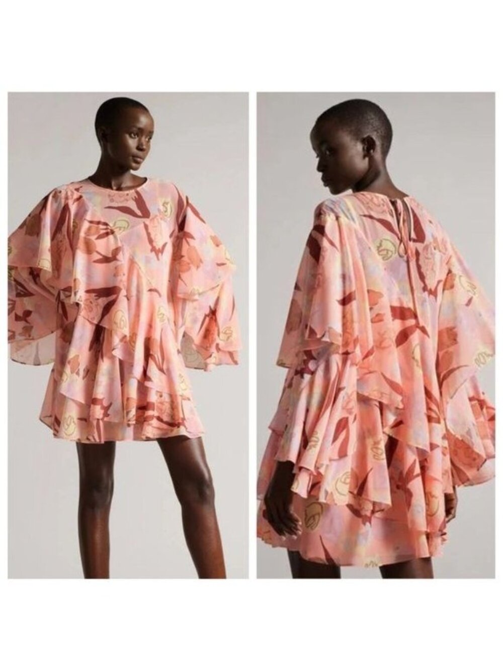 NWT TED BAKER LONDON Pegaia Bell Sleeve Mini Dress in Peach, size US 6 - Picture 14 of 14